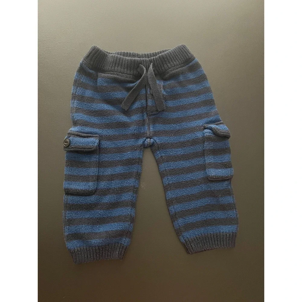 BabyGap Blue Black Striped Knit Cargo Pants 6-12 Months Baby Trousers (0999)
